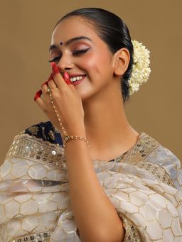 Ruby Raang Studio - Green Brass Gold Plated Kundan Hathphool