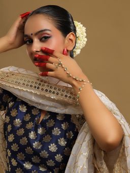 Ruby Raang Studio - Blue Brass Gold Plated Kundan Hathphool