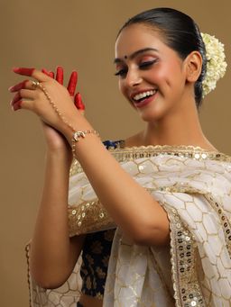 Ruby Raang Studio - White Brass Gold Plated Kundan Hathphool