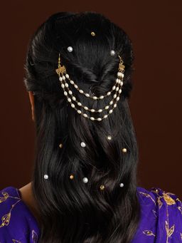 Ruby Raang Studio - White Brass Gold Plated Pearl Hair Chain