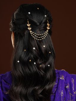 Ruby Raang Studio - White Brass Gold Plated Pearl Hair Chain