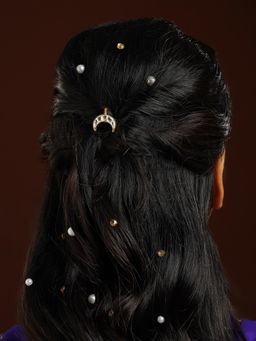 Ruby Raang Studio - White Brass Gold Plated Kundan Hair Pin