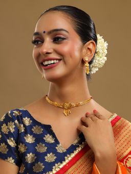 Ruby Raang Studio - Gold Brass Gold Plated Kundan Necklace with Pair Of Earrings