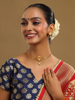 Ruby Raang Studio - Gold Brass Gold Plated Kundan Necklace with Pair Of Earrings