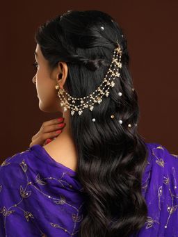 Ruby Raang Studio - White Brass Gold Plated Pearl Pair Of Ear Chain