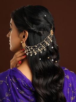 Ruby Raang Studio - White Brass Gold Plated Pearl Pair Of Ear Chain