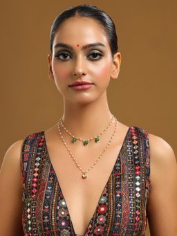 Ruby Raang Studio - Green Brass Gold Plated Kundan Necklace