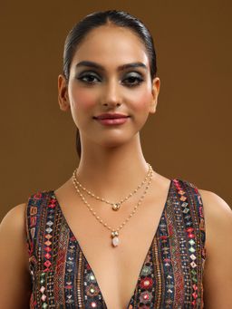 Ruby Raang Studio - Pink Brass Gold Plated Kundan Necklace