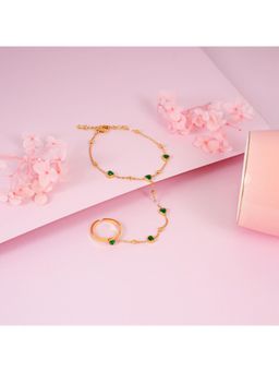 NAITRA - Green Stainless Steel 18K Gold Plated Stones Hathphool