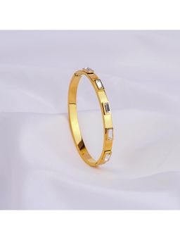 NAITRA - White Stainless Steel 18K Gold Plated Stones Bracelet