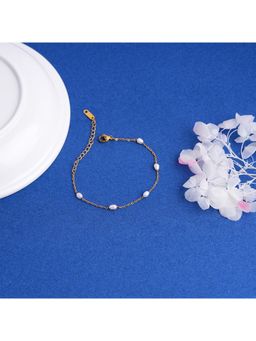 NAITRA - White Stainless Steel 18K Gold Plated Pearl Bracelet
