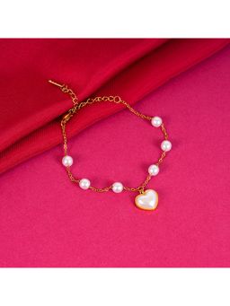 NAITRA - White Stainless Steel 18K Gold Plated Pearl Bracelet