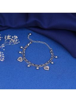 NAITRA - Silver Stainless Steel White Gold Plated Statement Bracelet