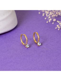 NAITRA - White Stainless Steel 18K Gold Plated Stones Pair Of Earrings