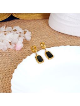 NAITRA - Black Stainless Steel 18K Gold Plated Stones Pair Of Earrings