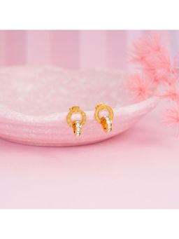 NAITRA - White Stainless Steel 18K Gold Plated Stones Pair Of Earrings