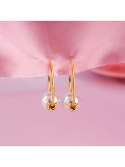 NAITRA - White Stainless Steel 18K Gold Plated Pearl Pair Of Earrings