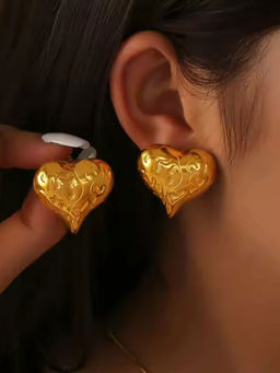 NAITRA - Gold Stainless Steel 18K Gold Plated Statement Pair Of Earrings