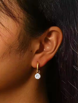 NAITRA - White Stainless Steel 18K Gold Plated Stones Pair Of Earrings