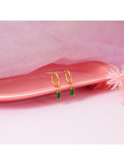 NAITRA - Green Stainless Steel 18K Gold Plated Stones Pair Of Earrings