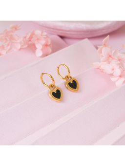 NAITRA - Black Stainless Steel 18K Gold Plated Contemporary Pair Of Earrings