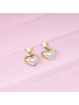 NAITRA - White Stainless Steel 18K Gold Plated Pearl Pair Of Earrings
