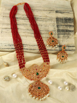 STILEADDA - Multi-Color Alloy Antique Gold Plated Stones Necklace with Pair Of Earrings