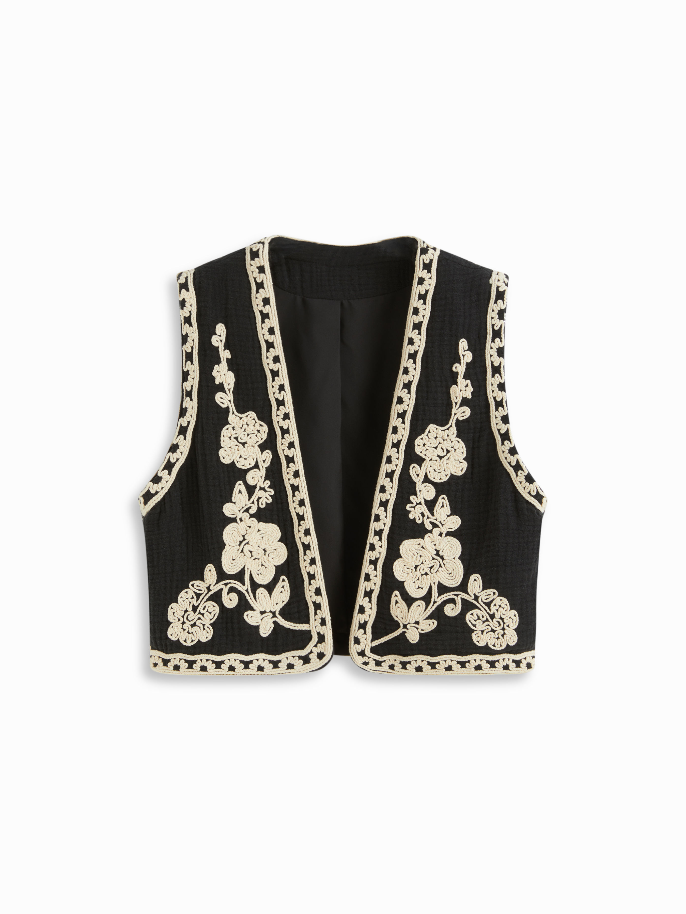 cider Cotton-blend Cropped V-Neck Floral Vest-picture-35