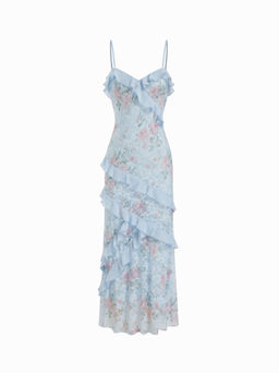 Cider - Lace V-neck Floral Ruffle Maxi Dress