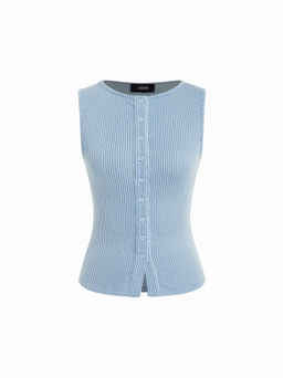 Cider - Round Neckline Stripe Button Through Tank Top