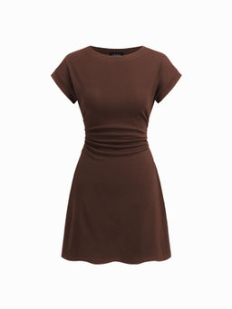 Cider - Cotton-blend Round Neckline Ruched Mini Dress