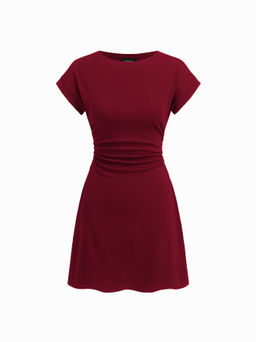 Cider - Cotton-blend Round Neckline Ruched Mini Dress