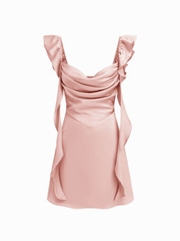 Cider - Satin Sweetheart Neck Ruffle Hem Backless Mini Dress