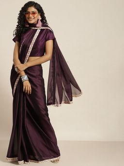 Odette - Women Wine Poly Silk Embellished Saree with Unstitched Blouse