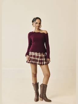 Lea Clothing - Juniper Wine One-Shoulder Lace-Back Top and Skirt