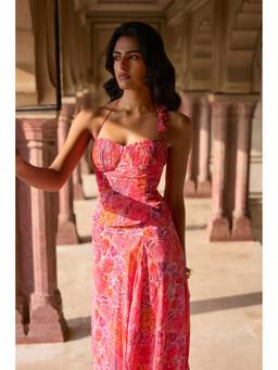 dash and dot - Pink Floral Printed Pleated Corset Top