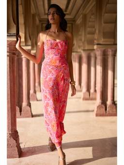 dash and dot - Pink Floral Printed Draped Skirt