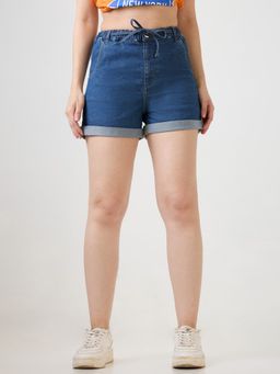 Globus - Women Med Blue Slim Fit Mid-rise Denim Shorts with Belt (Set of 2)