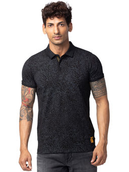 Spykar - Black Polo Collar Half Sleeves Blended T-Shirt for Men