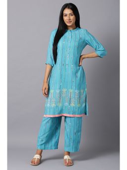 Aurelia - Blue Floral Print Kurta and Palazzo (Set of 2)