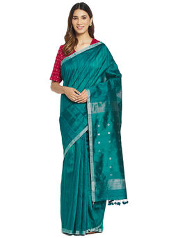 Fabindia - Teal Jamdani Silk Saree