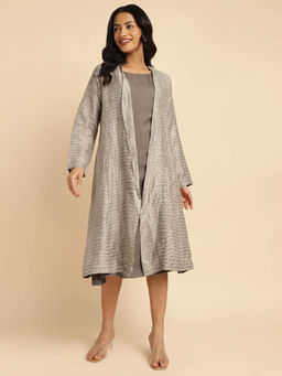 Fabindia - Grey Brocade A-Line Midi Dress with Shrug (Set of 2)