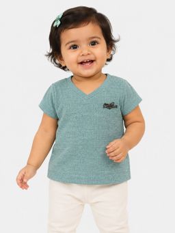 Bloom Up - Sage Green Ribbed V-Neck Top