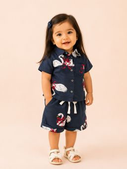 Bloom Up - Navy Blue Printed Shirt and Shorts