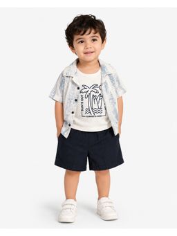 Bloom Up - Blue tropical Print Shirt with T-Shirt and Shorts