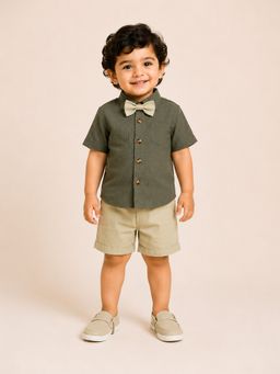Bloom Up - Dark Olive Baby Shirt with Shorts