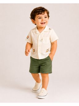 Bloom Up - Green Embroidered Shirt and Shorts