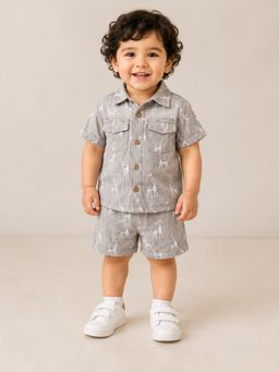 Bloom Up - Sand Beige Baby Shirt with Shorts