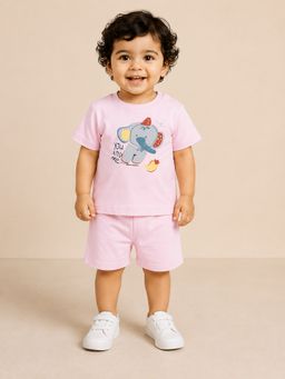 Bloom Up - Pink Elephant Graphic T-Shirt and Shorts