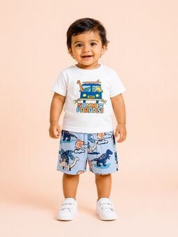 Bloom Up - Blue Summer Paradise T-Shirt and Tropical Dinosaur Shorts